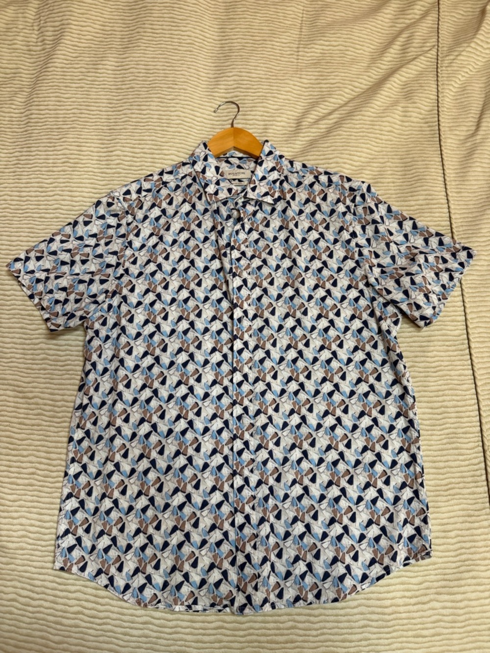 Bugatchi Short-Sleeve Geometric Button-Down Shirt - Blue, Tan